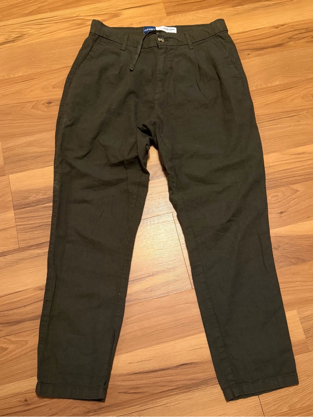 Old Navy Olive Green Linen Blend Loose Tapered Pants